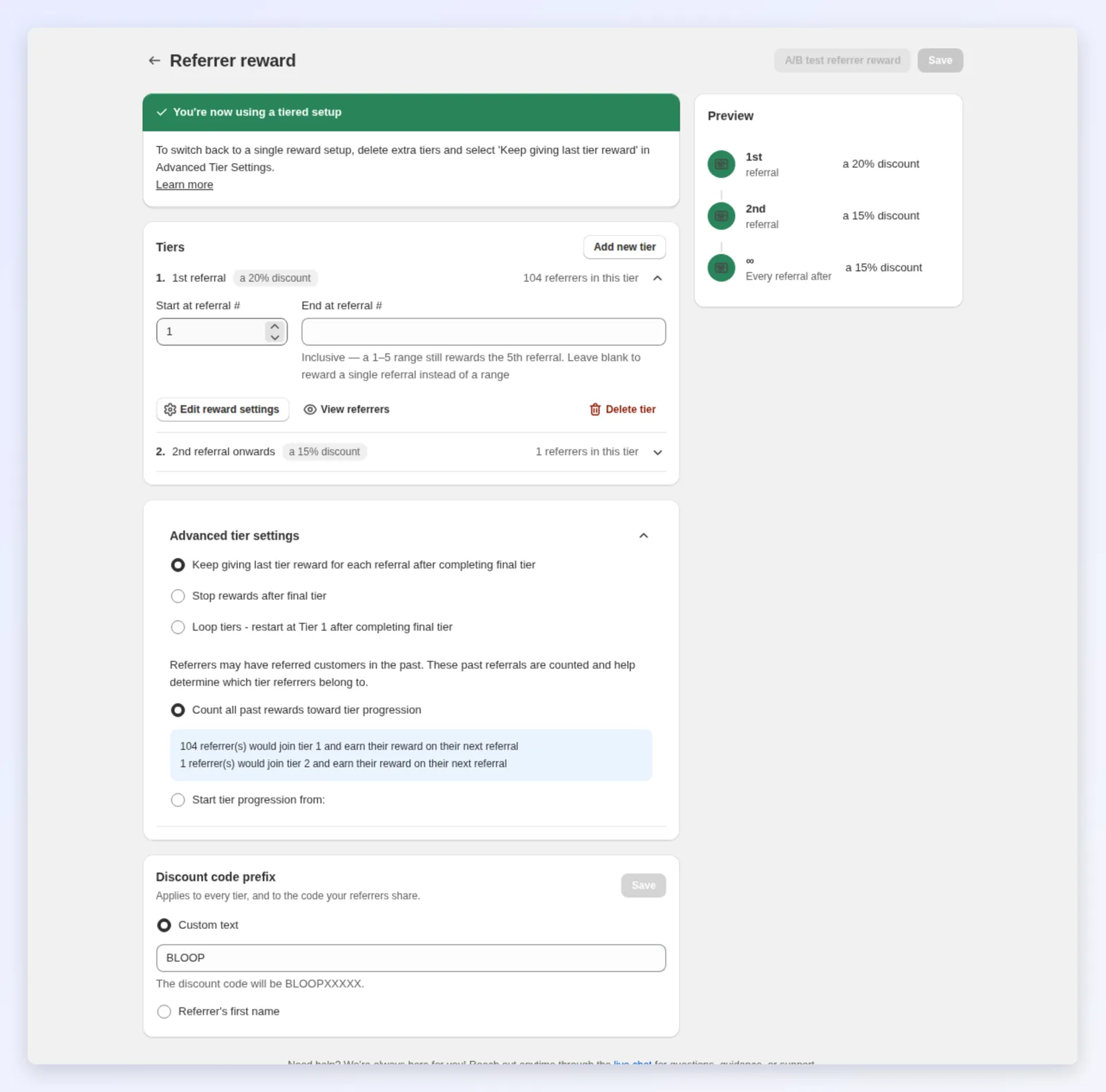 Setting up FlexiTiers with per-tier rewards and advanced tier settings