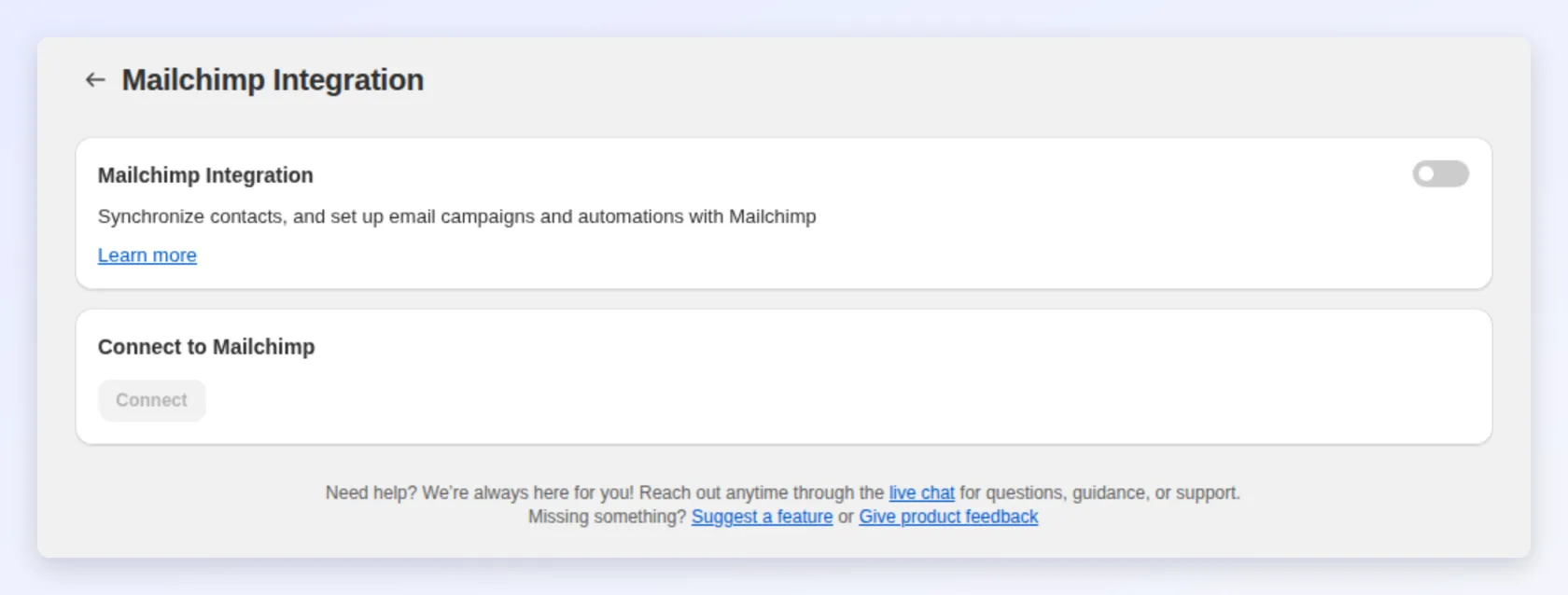 The Mailchimp integration page