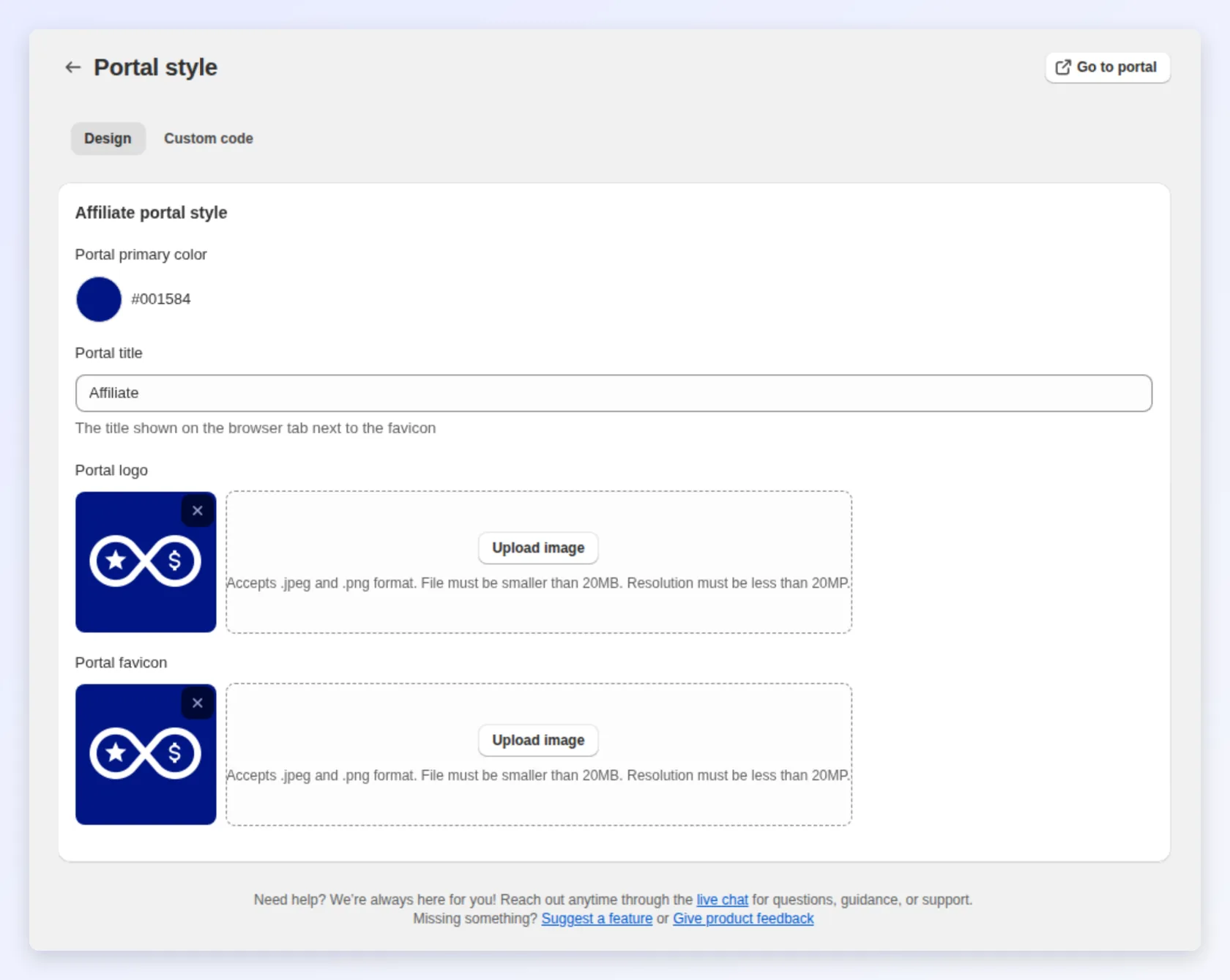 Portal style: primary color, title, logo and favicon