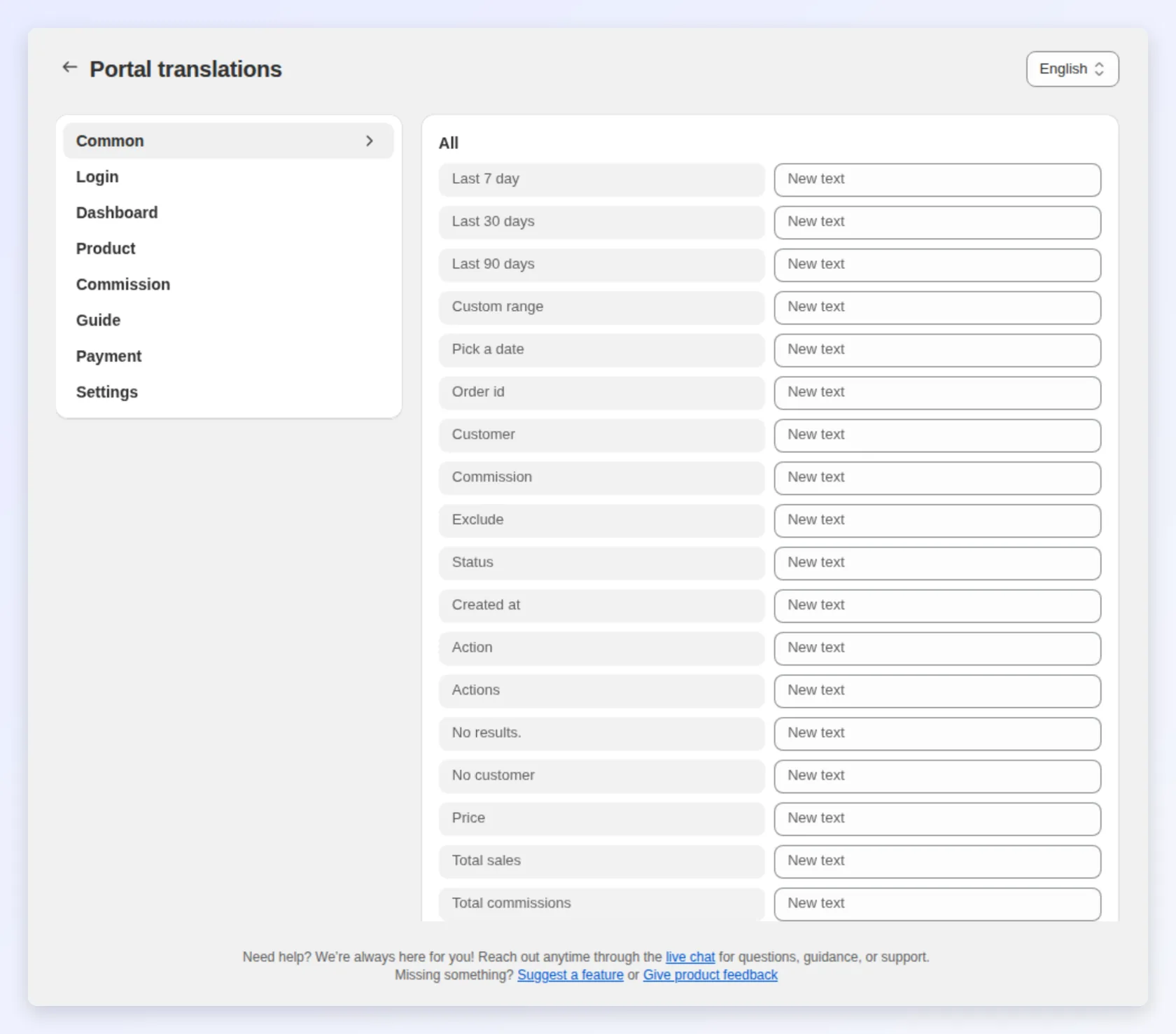 Overriding affiliate portal text by section