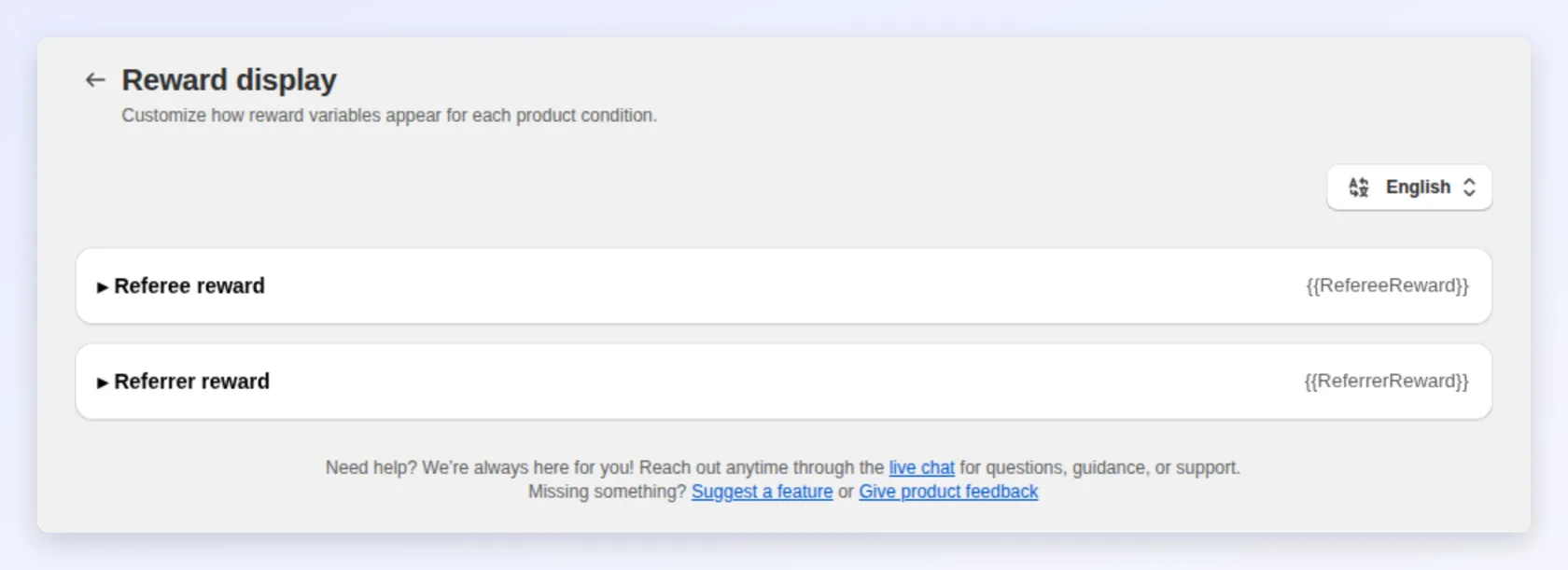 Reward display overrides for the referee and referrer reward text