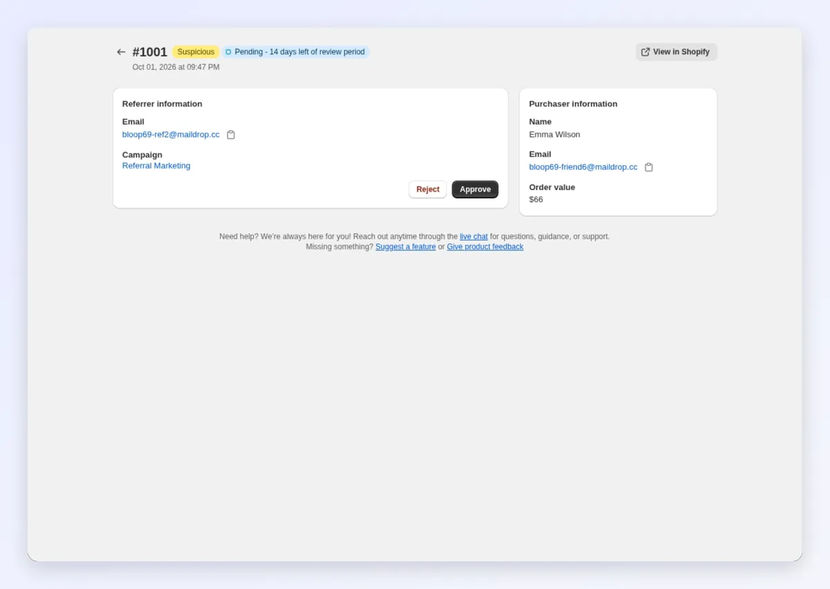Approving the test order to release the referrer reward