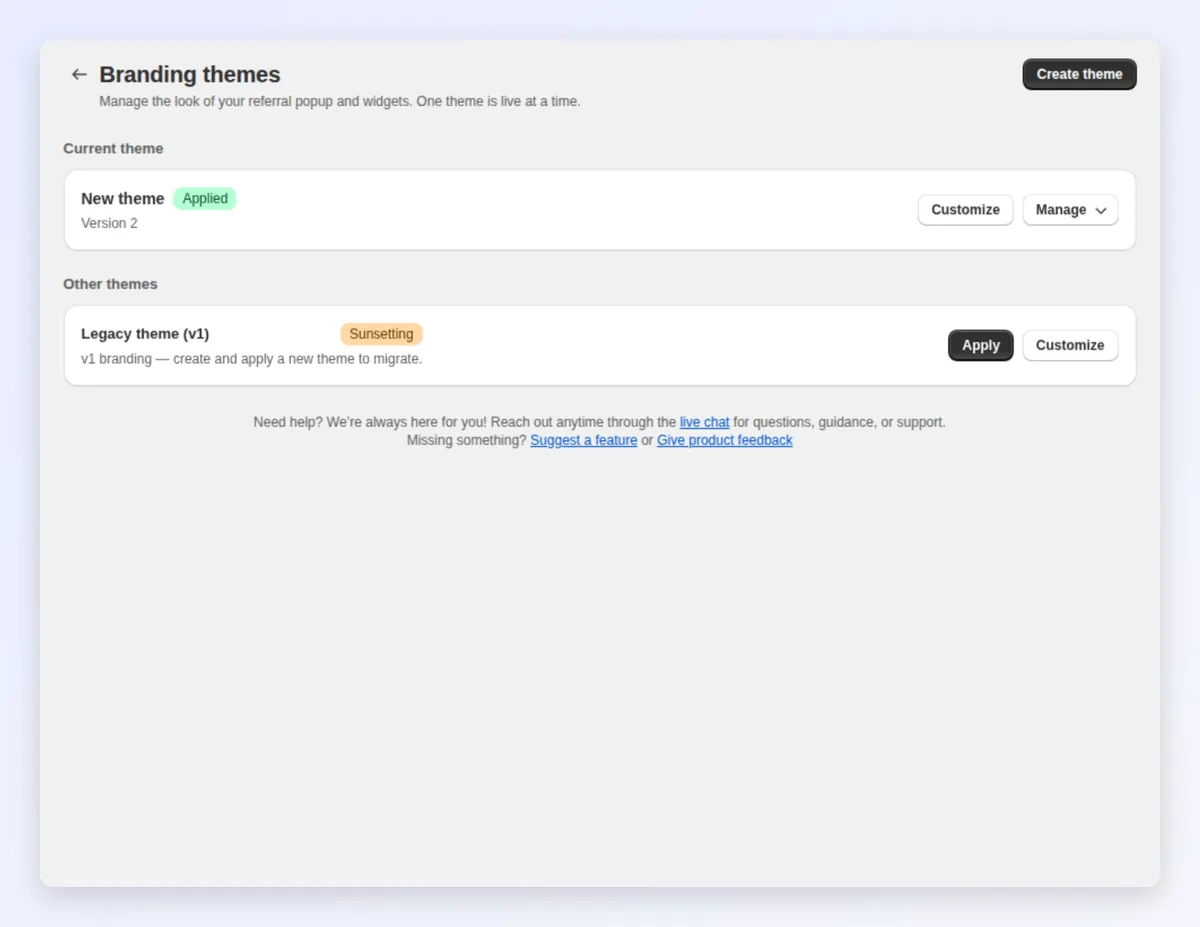 A tour of the branding surfaces: themes, widget, referral page, post-purchase and customer account