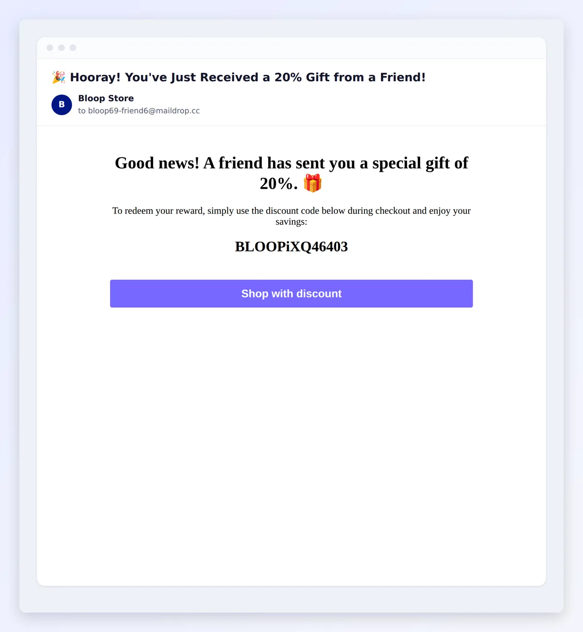 The gift email a referred friend receives
