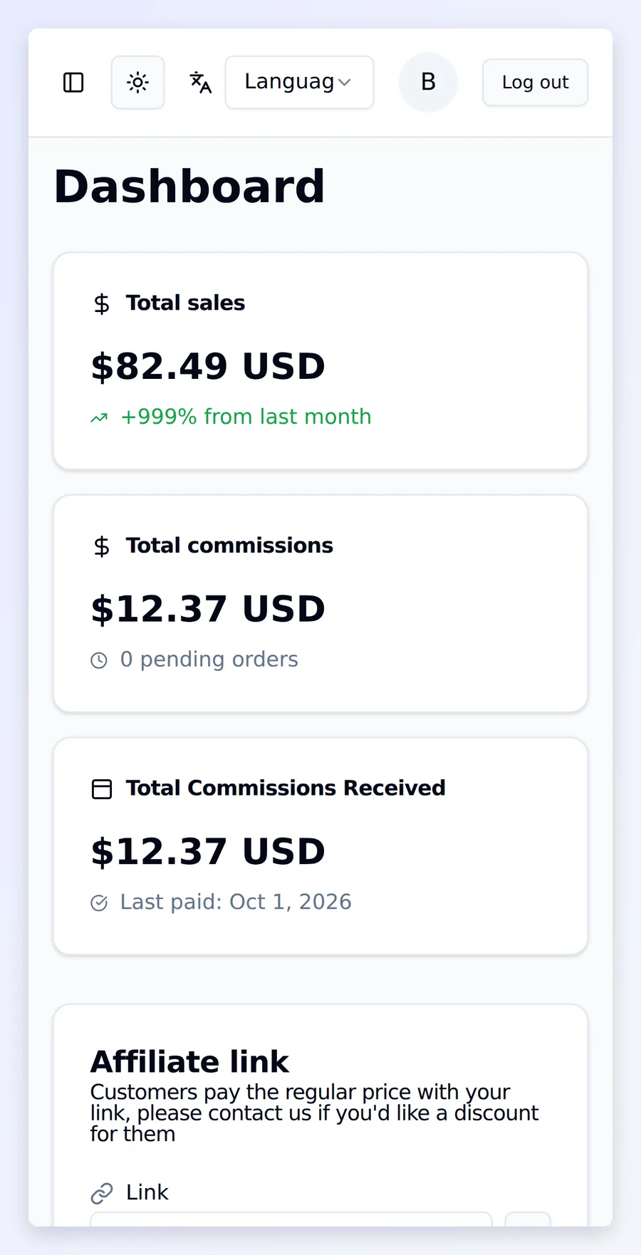 The affiliate portal on a phone