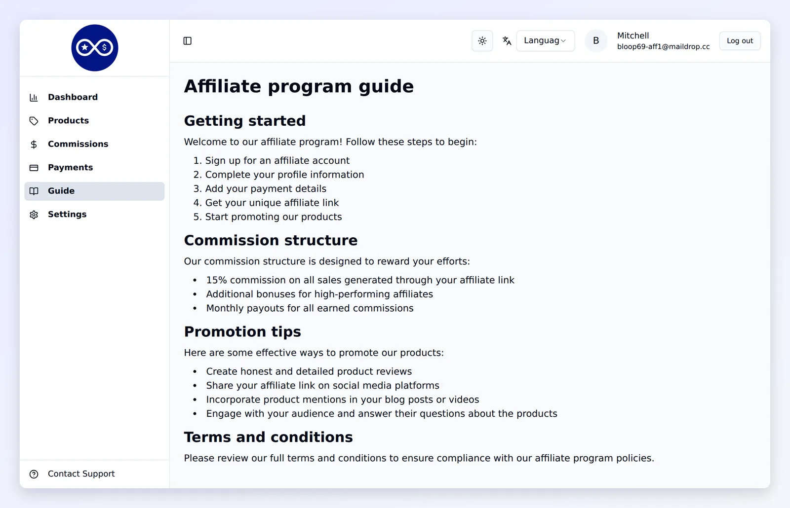 The guide as affiliates see it in the portal