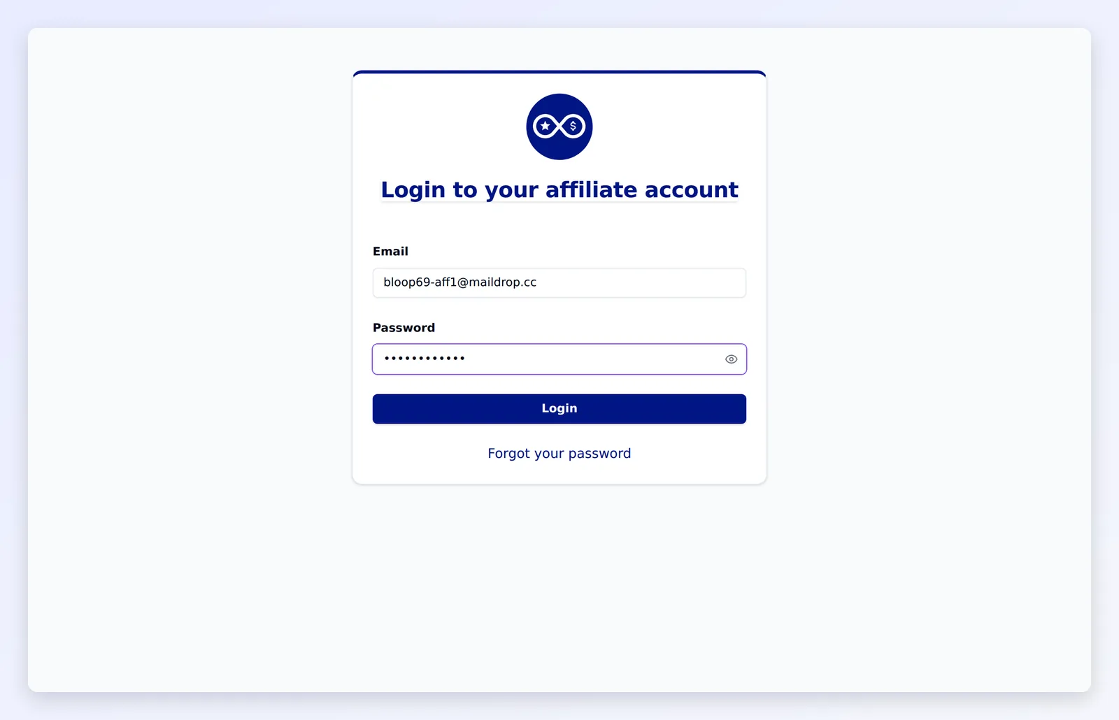 The affiliate portal sign-in page on the default portal link
