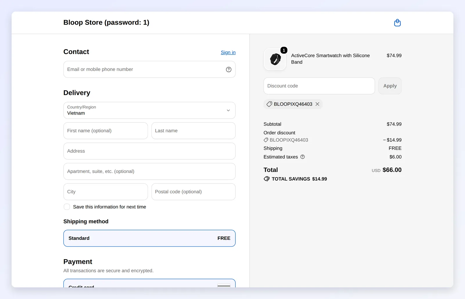 Checkout with the referral discount applied automatically